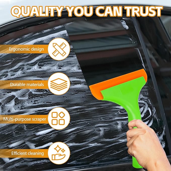 Wuyaoyao 2PCS Silicone Squeegee, Small Squeegee for Car, Automotive Mini Window Squeegees, Shower Squeegees, Water Wiper Cleaning Tool for Car Windshield, Window, Mirror, Glass Door (Green)