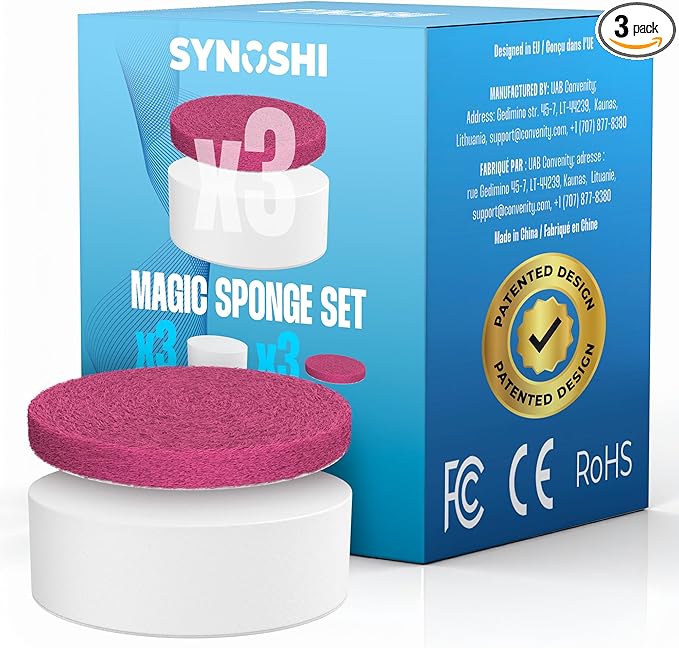 Synoshi PRO Electric Spin Scrubber Melamine Sponge for Bathroom & Shower Cleaning, Kitchen Brush Head for Power Cleaning - Set of 3 Sponges