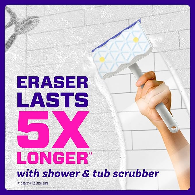 Mr. Clean Magic Eraser Sponge, Bathroom, Shower, Tub Cleaner, Soap Scum Remover, Bathroom Cleaning Supplies, Dawn Cleaning Power with Lemon Scent, Shower & Tub, 6ct