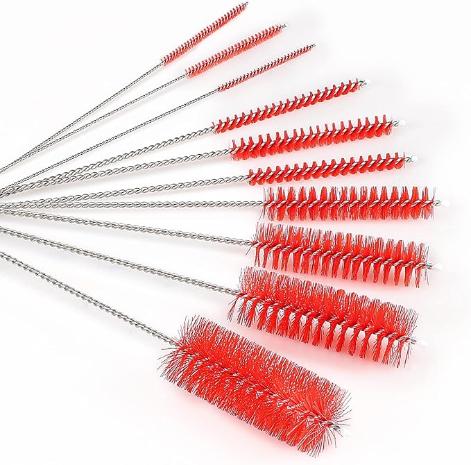 CiaraQ Bottle Cleaning Brushes, 8 Inch Nylon Tube Brush Set, Cleaner for Narrow Neck Bottles Cups with Hook, Set of 10pcs.