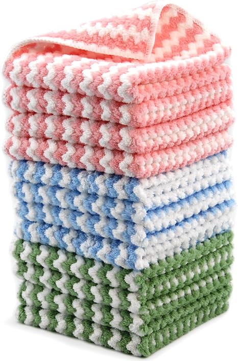Microfiber Cleaning Cloth,12 Pack 12"x12" Dish Towels for Kitchen,Fast Drying Dish Rags for Washing Dishes, Wash Cloths 