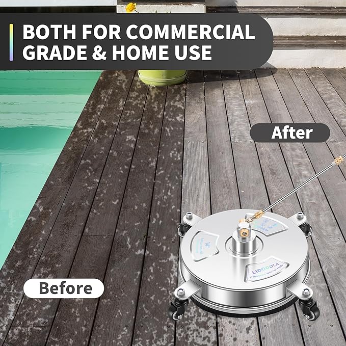 14" Pressure Washer Surface Cleaner with 4 Wheels - Stainless Steel Surface Cleaner for Pressure Washer Attachment for Concrete, Patio, Sidewalk, Deck and Driveways - PWS14