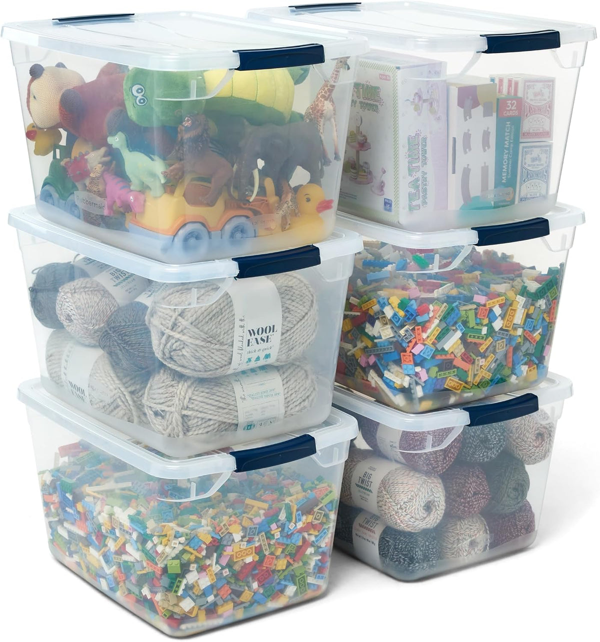 Cleverstore Clear 32 Qt, 6 Pack Stackable Plastic Storage Bins with Lids, Great for Closet and Laundry Storage, Organizing in the Home