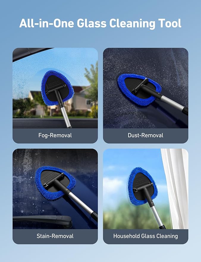AstroAI 10pcs Windshield Cleaner Tool, Car Interior Detailing Kit with AC Vent Brush, 3 Cleaning Brushes, 4 Microfiber Pads and Spray Bottle, All-Inclusive Cleaning Solution, Car Accessories, Blue
