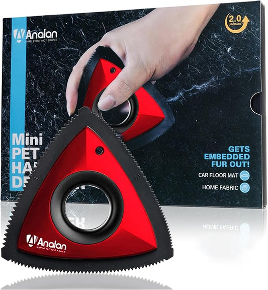 Analan Mini Pet Hair Remover, Triangle Design for Car Interior, Couch, Carpet, Multi Color (Ruby Red)