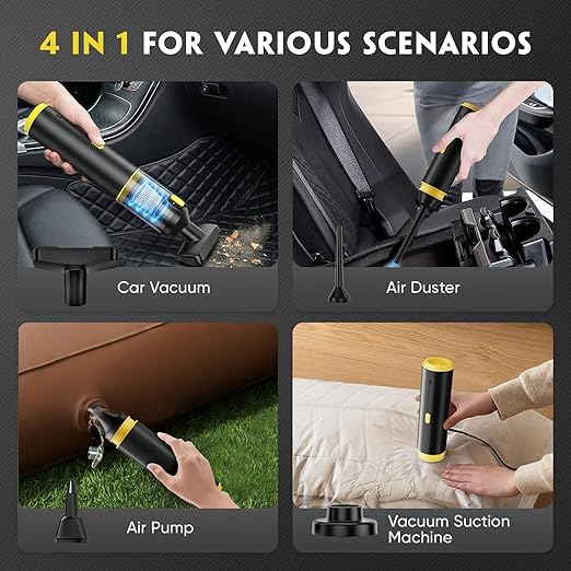 CROS Car Vacuum Cordless, 21000Pa Powerful Suction Handheld Cleaner for Car, Home & Pet Hair, 4-in-1 Portable Mini Vacuum with Multiple Attachments for Deep Cleaning, Type-C Rechargeable