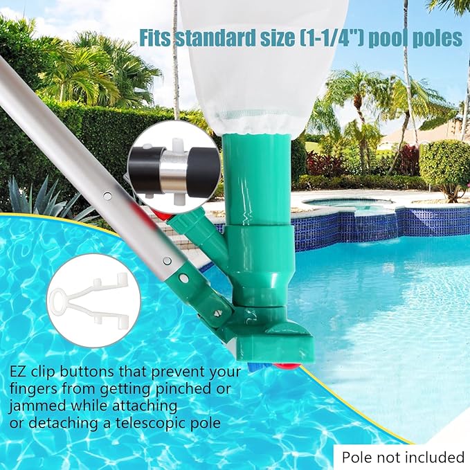 POOLWHALE Upgrades Pool Spa Pond Mini Jet Vac Vacuum Cleaner w/Brush, Bag,6 Sections Telescopic Pole of 56.5" and Handle