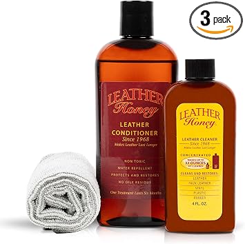 Leather Honey Complete Leather Care Kit Including 4 oz Cleaner, 8 oz Conditioner and Applicator Cloth for use on Leather