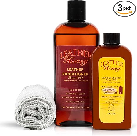 Leather Honey Complete Leather Care Kit Including 4 oz Cleaner, 8 oz Conditioner and Applicator Cloth for use on Leather