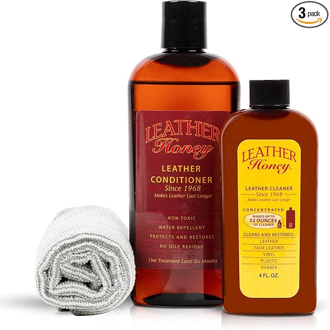 Leather Honey Complete Leather Care Kit Including 4 oz Cleaner, 8 oz Conditioner and Applicator Cloth for use on Leather