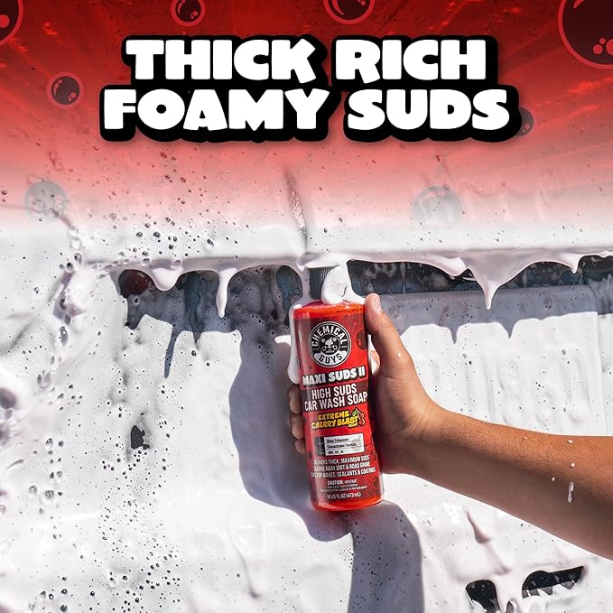 Chemical Guys CWS_101_16 Maxi-Suds II Foaming Car Wash Soap (Works with Foam Cannons, Foam Guns or Bucket Washes) Safe for Cars, Trucks, Motorcycles, RVs & More, 16 fl oz, Cherry Scent (Pack of 2)