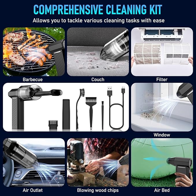 Compressed Air Duster Keyboard Cleaner, 300000RPM Rechargeable 6000mAh Mini Turbo Fan Air Blower, Cordless Pc dusters & Vacuum for Electric Devices Office Home Yard