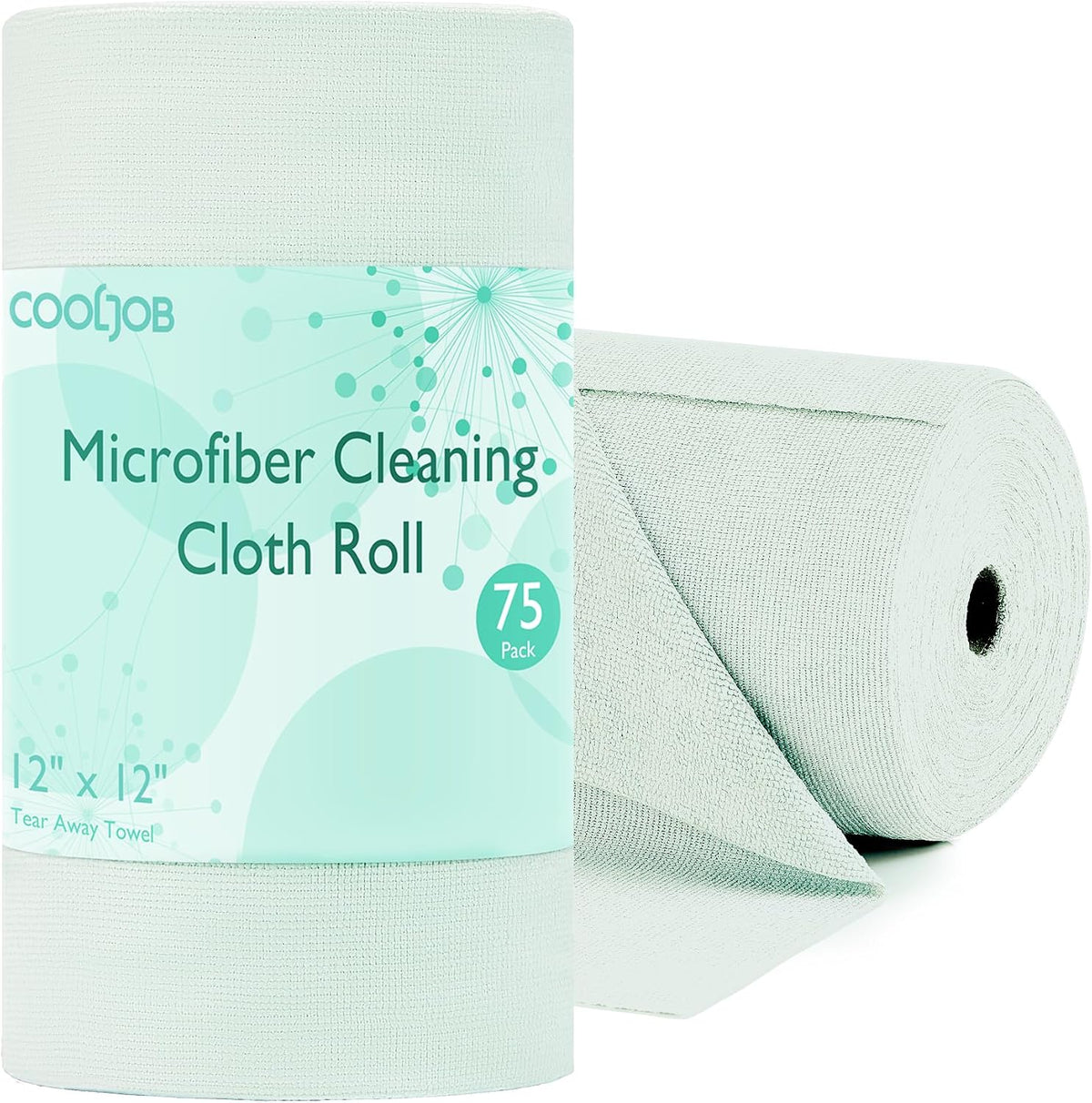 Microfiber Cleaning Cloth Roll, 75 Pack Tear Away, 12" x 12", Green