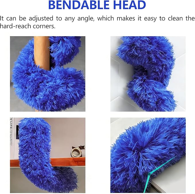 SetSail Dusters for Cleaning, 100-inch Extra-Long Cobweb Duster with Extension Pole, Bendable Microfiber Head & Cobweb Brush Washable Ceiling Fan Cleaner Duster Kit, Blue