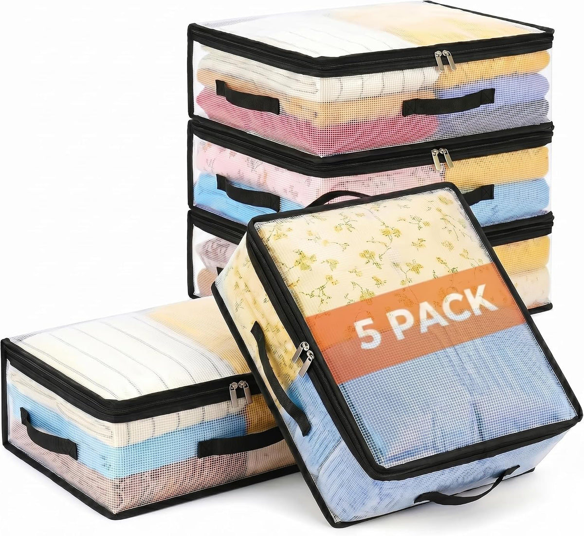 5Pcs Clear Storage Bags With Zippers & Handles Blanket Storage Bags