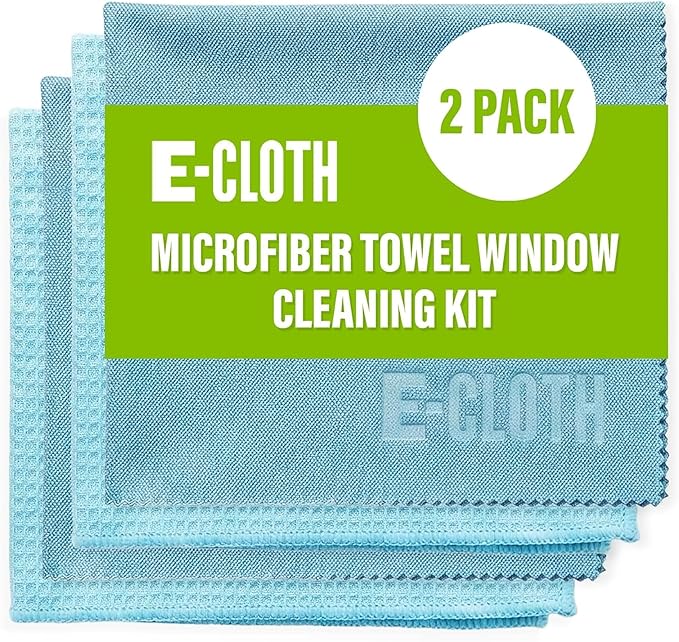E-Cloth Microfiber Window Cleaning Cloth Kit - Glass Cleaning Cloth for Windows, Mirrors, Cars, Lenses, Eyeglasses, & More, Streak Free Clean, Machine Washable Reusable Towel - Alaskan Blue (2 Kits)