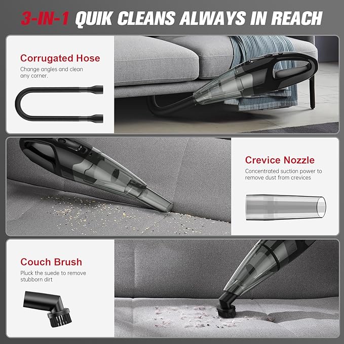 BSRCO Handheld Vacuum Cordless Rechargeable, Mini Car Vacuum Cleaner with LED, USB Charge, 1.65LBs Hand Vacuum Cordless, 25 Minutes Run Time for Car/Home/Pet Hair