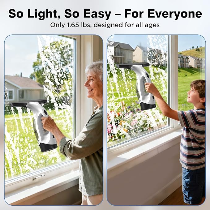 Window Vacuum Squeegee Cordless, 2000Pa Electric Window Cleaner Tool with 2200mAh & 150ml Water Collection Tank, Cleaning Kit Shower Squeegee for Glass Doors, Tiles, Mirrors, Car (White)