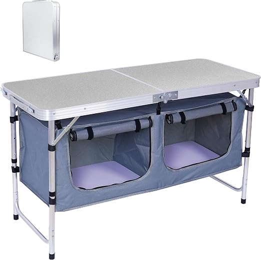 Nice C Camping Storage Table, Folding Height Adjustable Table, Lightweight