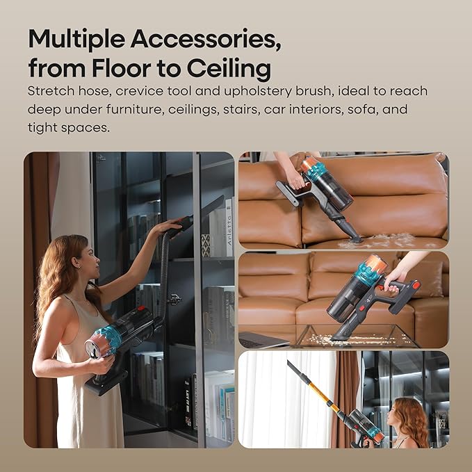 ElecKeys Cordless Vacuum Cleaner, 650W 55KPA 70Mins Vacuum Cleaners for Home, Self-Standing Stick Vacuum with Touch Screen, Anti-Tangle, Lightweight Wireless Vacuum for Hard Floor/Carpet/Pet Hair/Car