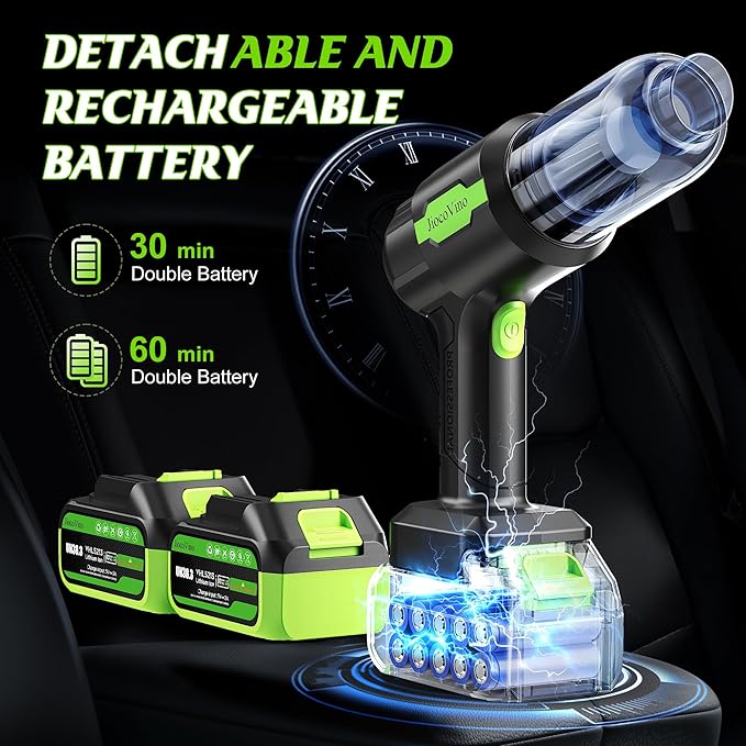 Cordless Car Vacuum Portable -Handheld Vacuum Cleaner 50000PA-High Power Suction & Blower for Car, Home, Office, Desktop, Keyboard,Pet Hair-2-in-1 Vacuum - with 2×4.0Ah Batteries
