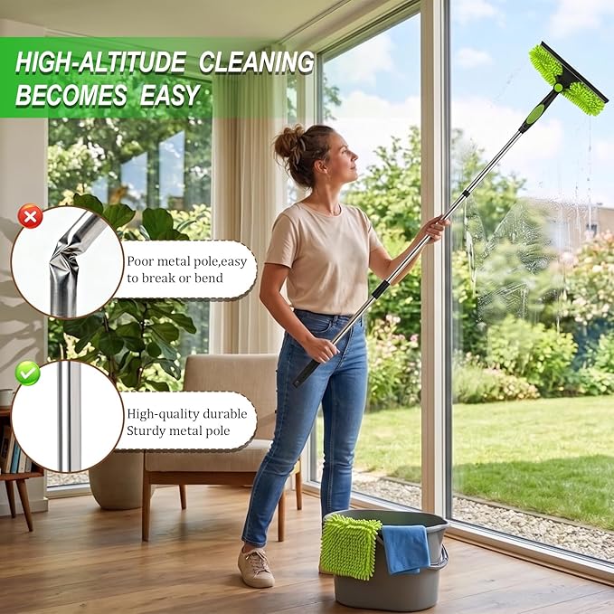 Professional 67" Window Squeegee, 3-in-1 Rotatable Squeegee for Window Cleaning with Extension Poles, Window Cleaner Tool Kit for Indoor & Outdoor High Windows and Car Glass