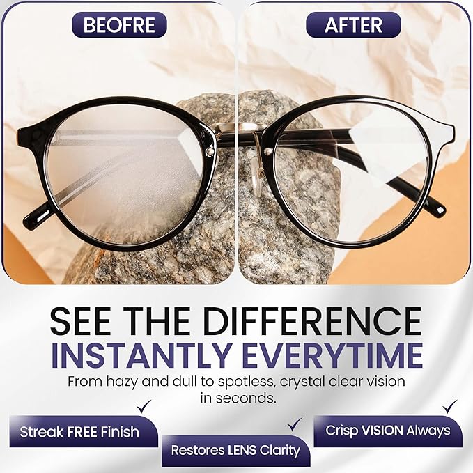 Eyeglass Gel Lens Cleaner Spray Kit - 3 x 8oz Gel Lens Cleaner Spray Bottle + 2 Microfiber Cloth for Cleaning - Safe for All Lenses (AR Coated Included), Eyeglasses and Screens