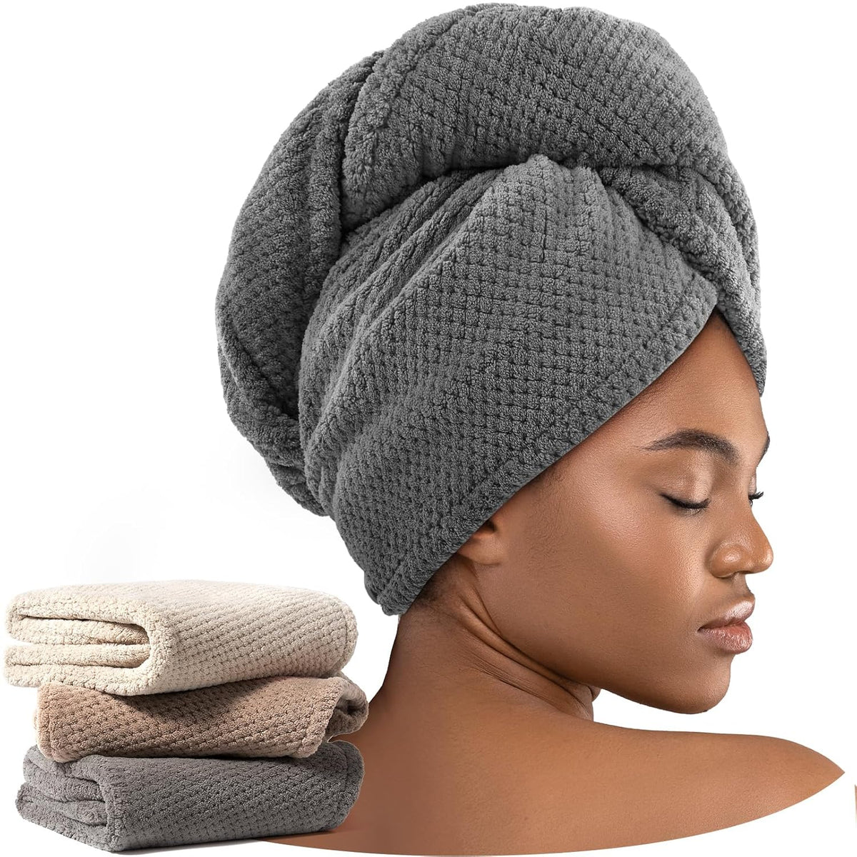 3 Pack Microfiber Hair Towel Wrap for Women Kids, 400 GSM Thicker