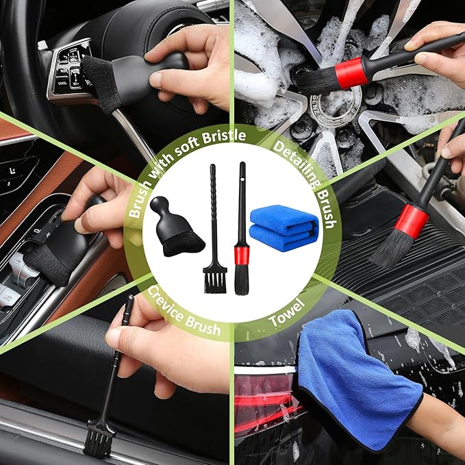 Qydipclin 10pcs Windshield Cleaning Tool Inside Car Window Cleaner Wash Kit with 4 Reusable Microfiber Pads 1 Spray Bottle and Extendable Handle Interior Auto Glass Wiper Kit, Green
