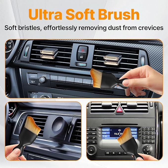 8 Pcs Car Detailing Brush Set, Soft Bristle Cleaning Brushes for Interior and Exterior Care, 4 Versatile Brushes Designed for Dashboards, Vents, Wheels, Tires, and Precision Detailing