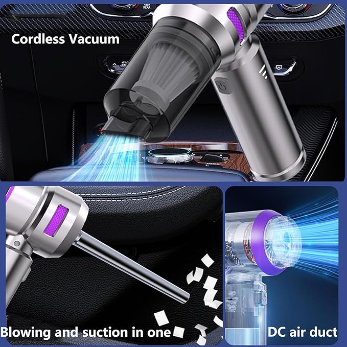 Mini Vacuum Cleaner, 4 in 1 21000PA Brushless Car Vacuum &210000RPM Air Duster 9000mAh Battery Air Blower Wireless Handheld Vacuum for Car,Office and Home