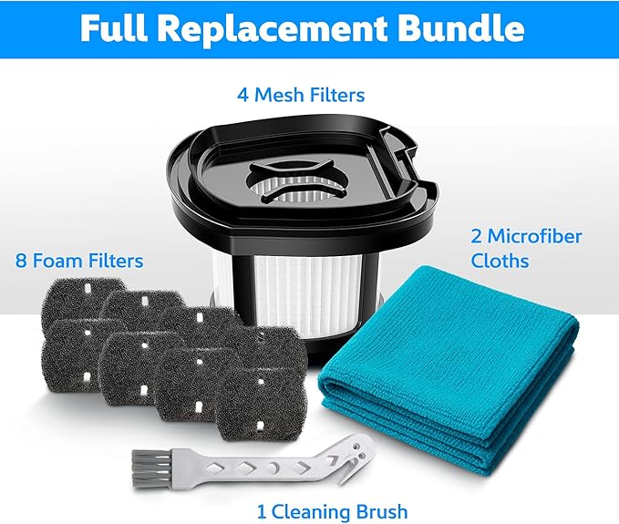 Replacement Filters for Bissell Pet Hair Eraser Handheld Vacuum – Fits Bissell 2390 & 2390A, Cordless Pet Eraser – Foam & Mesh Filters with Cleaning Brush
