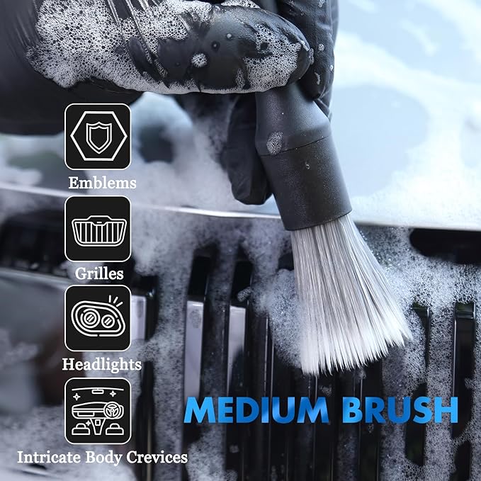 6 Pcs Interior Detailing Brush with Storage Bag - Car Detailing Brush Kit【Not Easy to Shed Bristles】- Automotive Interior Cleaning Brush for Air Vent, Leather Seat, Wheels, Emblems