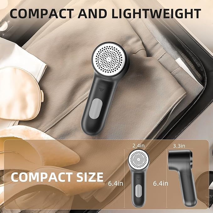 Buywoo Fabric Shaver, Electric Lint Remover, Rechargeable Lint Shaver, Household Essentials for Clothes, Upholstery, Furniture, Sweater Defuzzer to Remove Pilling, Battery Operated, Black