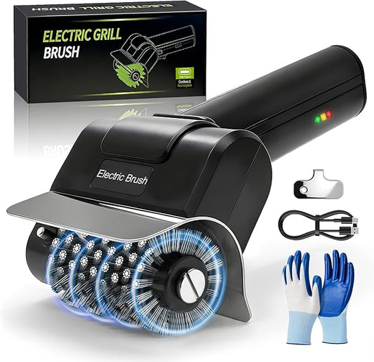 Electric BBQ Grill Brush - Cordless USB Rechargeable Grill Cleaning Brush with High-Speed Motor, Heavy Duty Stainless Steel Bristles, Automatic Barbecue Grate Cleaner Tool, Perfect BBQ Accessories