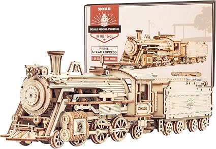 ROKR 3D Wooden Puzzle for Adults-Mechanical Train Model Kits-Brain Teaser Puzzles-Vehicle Building Kits-Unique Gift for 