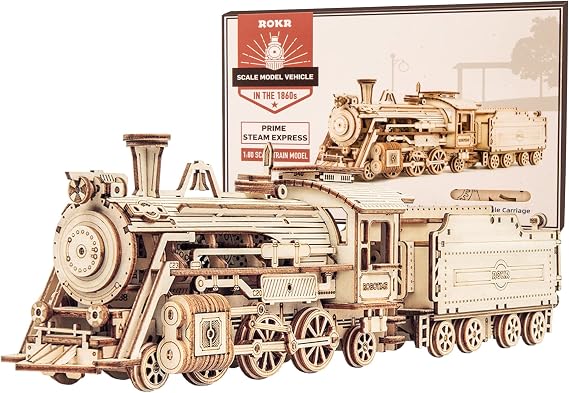 ROKR 3D Wooden Puzzle for Adults-Mechanical Train Model Kits-Brain Teaser Puzzles-Vehicle Building Kits-Unique Gift for 