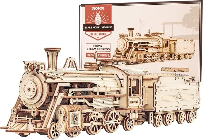 ROKR 3D Wooden Puzzle for Adults-Mechanical Train Model Kits-Brain Teaser Puzzles-Vehicle Building Kits-Unique Gift for 