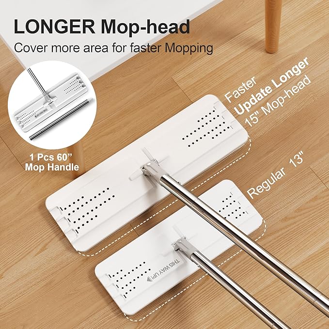 JOYMOOP Flat Mop System, Microfiber Mop and Bucket Set, White, Hands-Free Floor Cleaning Mop for Household & Commercial Use, Wet and Dry Cleaning, Includes 3 Washable Pads