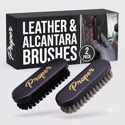 Leather and Alcantara Brush Set for Detailing Leather Seats, Steering Wheels | 2-Pack |