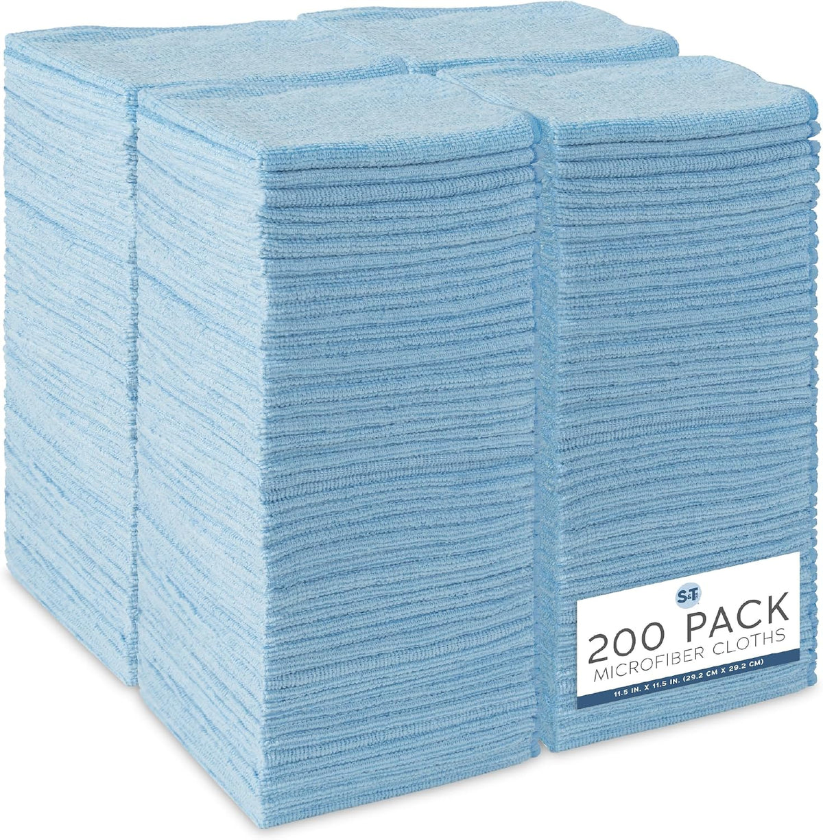 Microfiber Cleaning Cloth, 200 Pack, 11.5" x 11.5", Light Blue