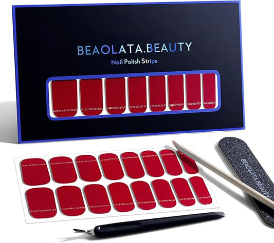 Nail Polish Strips, 32PCS Salon Quality Wraps, Long Lasting Gel Nail Stickers for Women Easy Apply& Remove (Disco Cherry Red)
