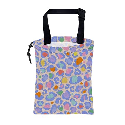 Car Garbage Bag Rainbow Colorful Leopard Drawstring Car Trash Bag Hanging for Back Seat with Adjustable Buckle Canvas Ve