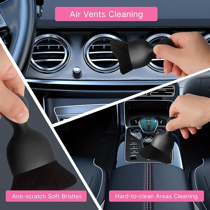 Qydipclin 10pcs Windshield Cleaner Tool, Car Window Cleaning Wash Kit with 4 Reusable Microfiber Pads 1 Spray Bottle and Extendable Handle Auto Glass Wiper Kit, Pink
