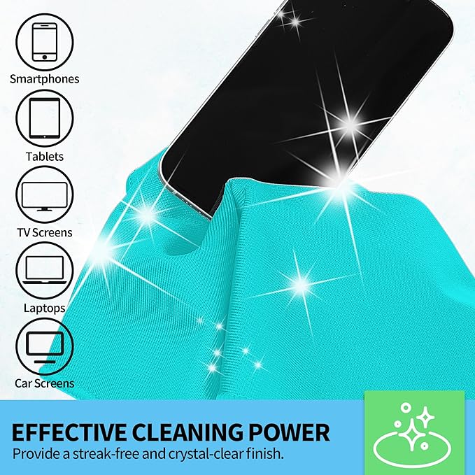Microfiber Cleaning Cloth, 12 Pack Window Glasses Cleaning Cloth, Reusable Lint-Free Streak Free Polishing Cloth Wipes for Stainless Steel, Eyeglass, Mirror, Screen & Lense, Turquoise