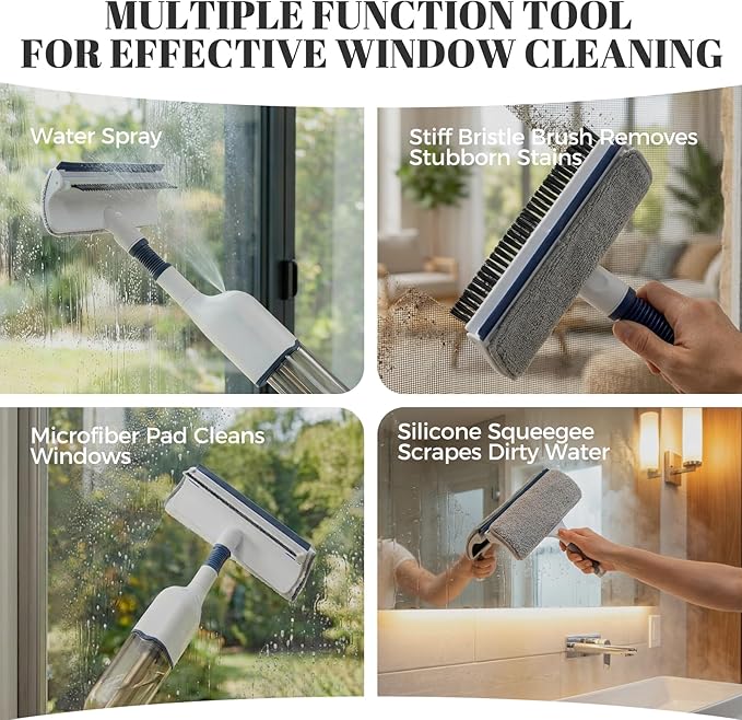 All-in-One Spray Window Squeegee and Floor Mop, 50" Long Handle Spray Squeegee for Window Cleaning, Professional Squeegee with Sprayer for Glass and Window Cleaning