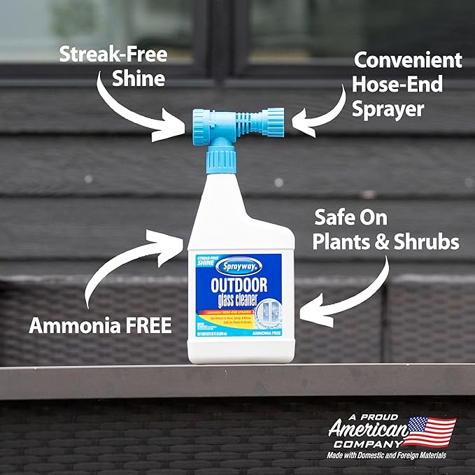 Sprayway Outdoor Glass Cleaner, 32oz, Pack of 6 | Streak-Free Shine, Foaming Action | Ideal for Windows, Patio Doors, and Outdoor Glass Surfaces