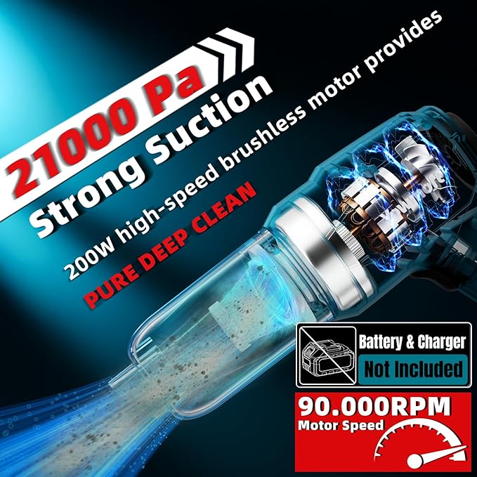 3 in 1 Handheld Car Vacuum Compatible with Makita 18V Battery with 21000pa Strong Suction, Handheld Vacuum Cordless & Blower with 200W Brushless Motor, Mini Vacuum Cleaner for Car, Home (No Battery)