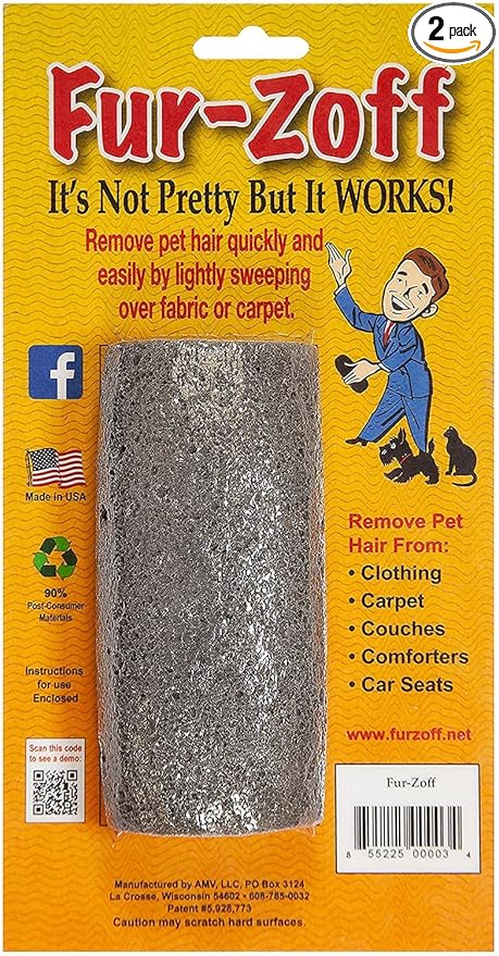 Fur-Zoff Pet Hair Remover - 2 Pack Reusable Cat and Dog Hair Removal Tool for Auto Interior, Bedding, Carpet, Couch, and Furniture