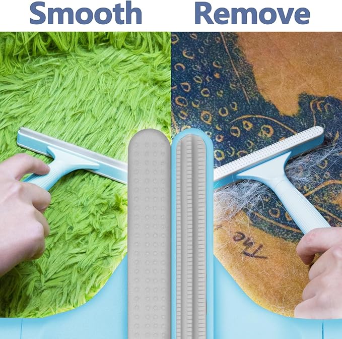 2 Pack Portable Pet Dogs Cats Hair Remover Lint Removal Shaver Tool Fur Scraper Carpet Rake for Couch Furniture Car Mats Fabric Sofa Clothes Bedding Blue